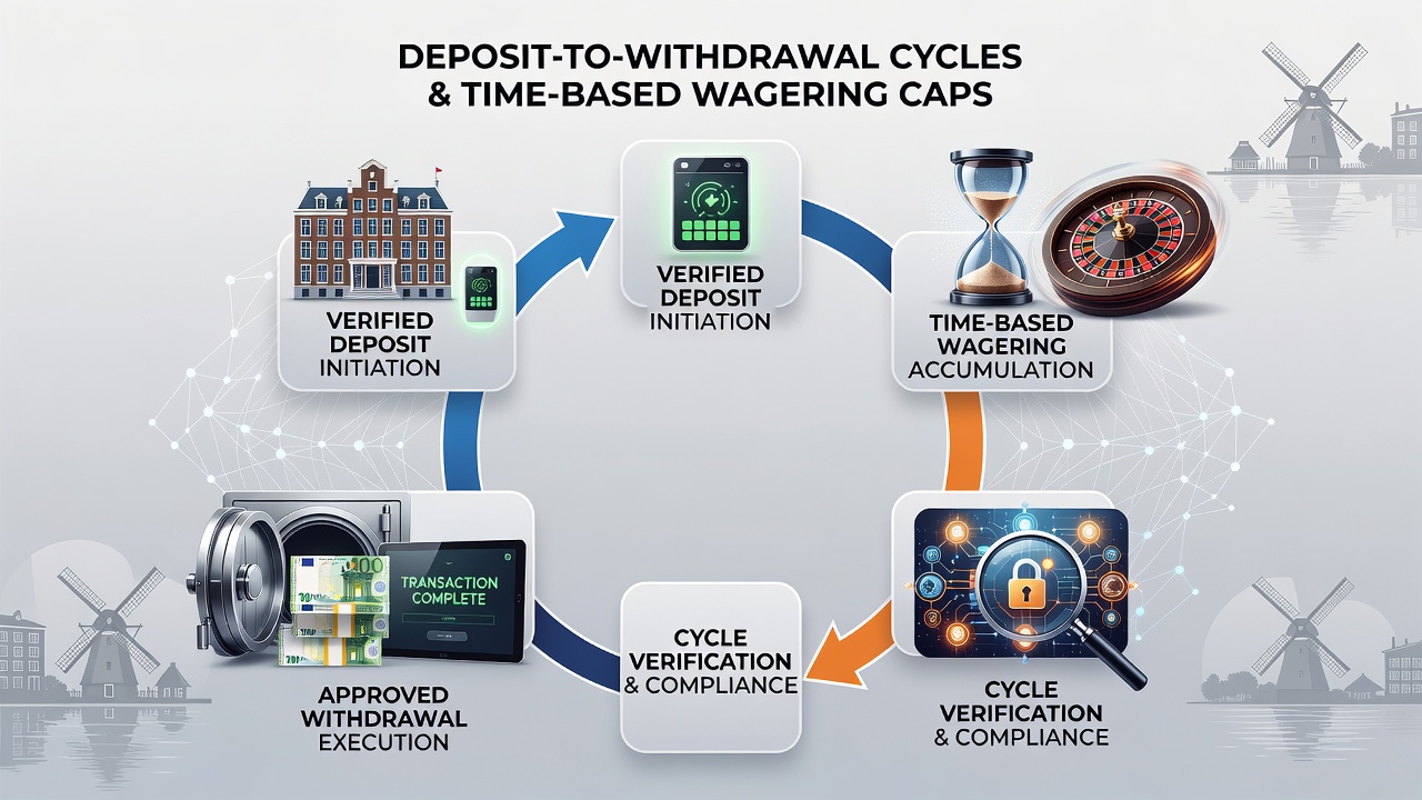 Diagram van transactiecycli en limietalignering op Nederlandse mobiele gokplatforms